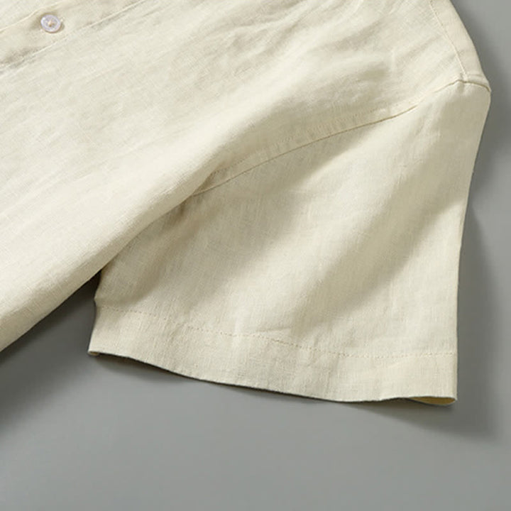 Buddha Stones Ensemble 2 pièces style Tang, chemise et pantalon de méditation d'été en lin uni à manches courtes et col mandarin, avec poches. - image 14