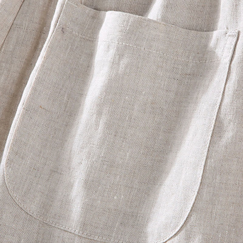 Buddha Stones Ensemble 2 pièces style Tang, chemise et pantalon de méditation d'été en lin uni à manches courtes et col mandarin, avec poches. - image 8