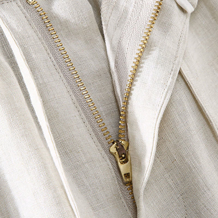 Buddha Stones Ensemble 2 pièces : chemise et short d'été en lin uni à col mandarin et manches courtes, avec poche, idéal pour la méditation. - image 3