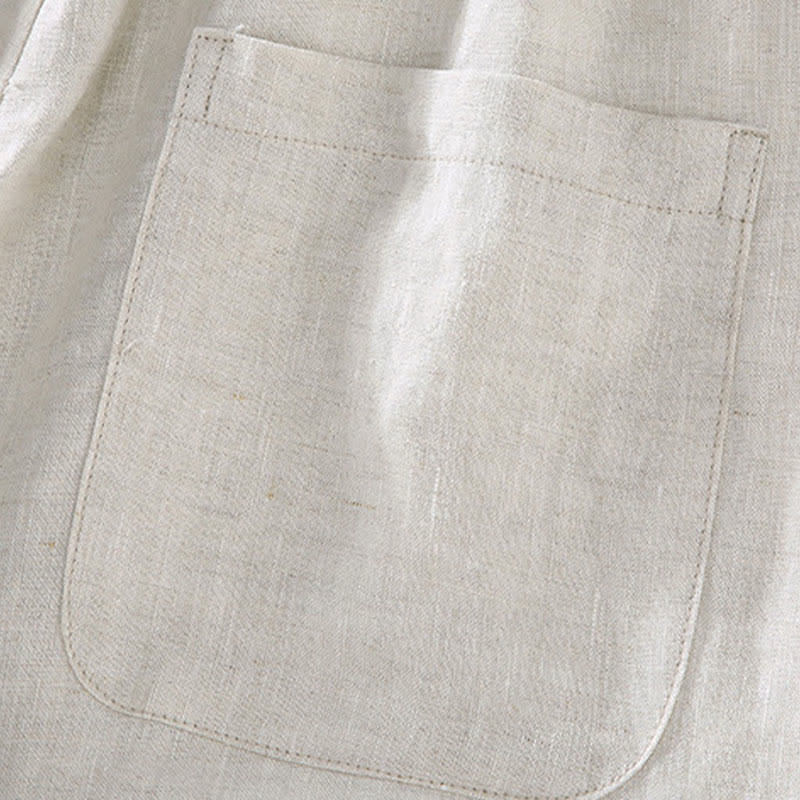 Buddha Stones Ensemble 2 pièces : chemise et short d'été en lin uni à col mandarin et manches courtes, avec poche, idéal pour la méditation. - image 6