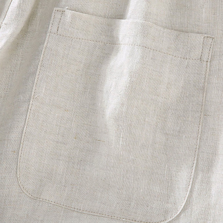 Buddha Stones Ensemble 2 pièces : chemise et short d'été en lin uni à col mandarin et manches courtes, avec poche, idéal pour la méditation. - image 6