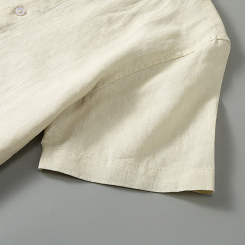 Buddha Stones Ensemble 2 pièces : chemise et short d'été en lin uni à col mandarin et manches courtes, avec poche, idéal pour la méditation. - image 15