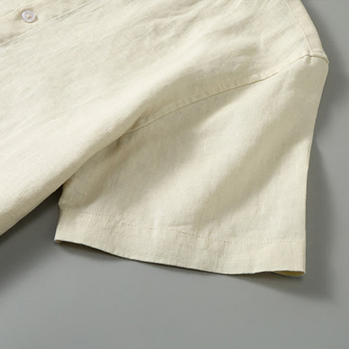 Buddha Stones Ensemble 2 pièces : chemise et short d'été en lin uni à col mandarin et manches courtes, avec poche, idéal pour la méditation. - image 15