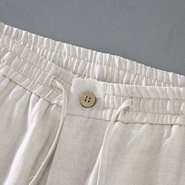 Buddha Stones Ensemble 2 pièces : chemise et short d'été en lin uni à col mandarin et manches courtes, avec poche, idéal pour la méditation. - image 2