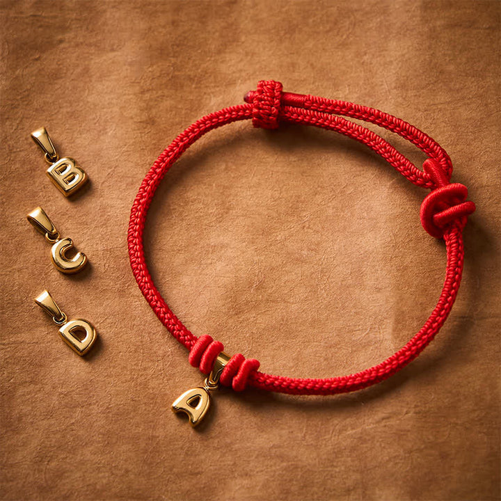 Buddha Stones Bracelet de foi en acier titane avec lettre et cordon rouge - image 26