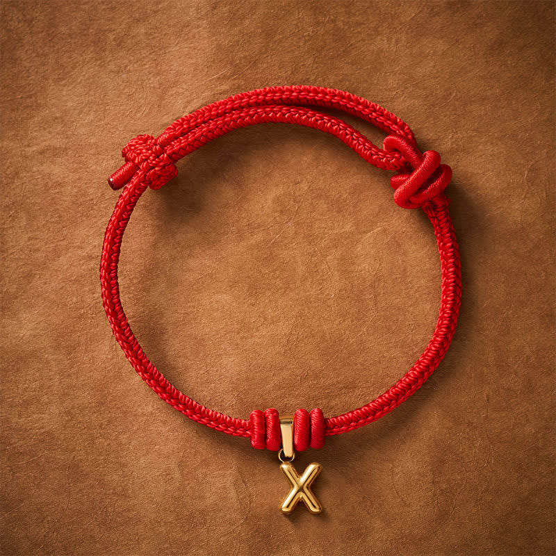 Buddha Stones Bracelet de foi en acier titane avec lettre et cordon rouge - X - 6,7–7,5 po (17–19 cm) - image 46