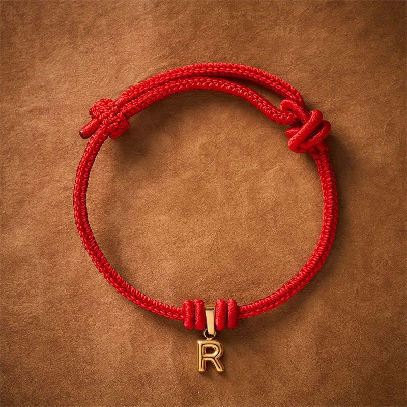 Buddha Stones Bracelet de foi en acier titane avec lettre et cordon rouge - R - 6,7–7,5 po (17–19 cm) - image 40