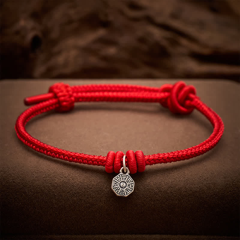 Buddha Stones Bracelet Bagua en argent sterling 925 avec cordon rouge - Cordon rouge - 6,7–7,5 po (17–19 cm) - image 0