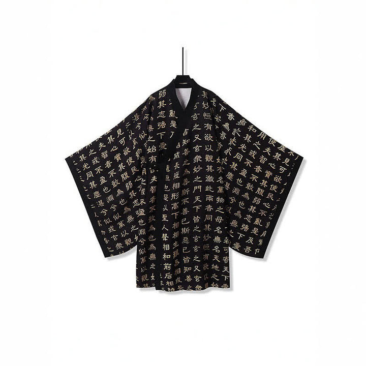 Buddha Stones Kimonos pour hommes style Tang printemps vintage imprimé Tao Te Ching - Noir - US/UK/AU54，EU64 (7XL) - image 0