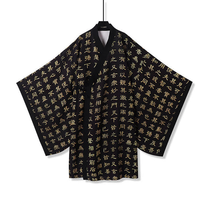 Buddha Stones Kimonos pour hommes style Tang printemps vintage imprimé Tao Te Ching - image 1
