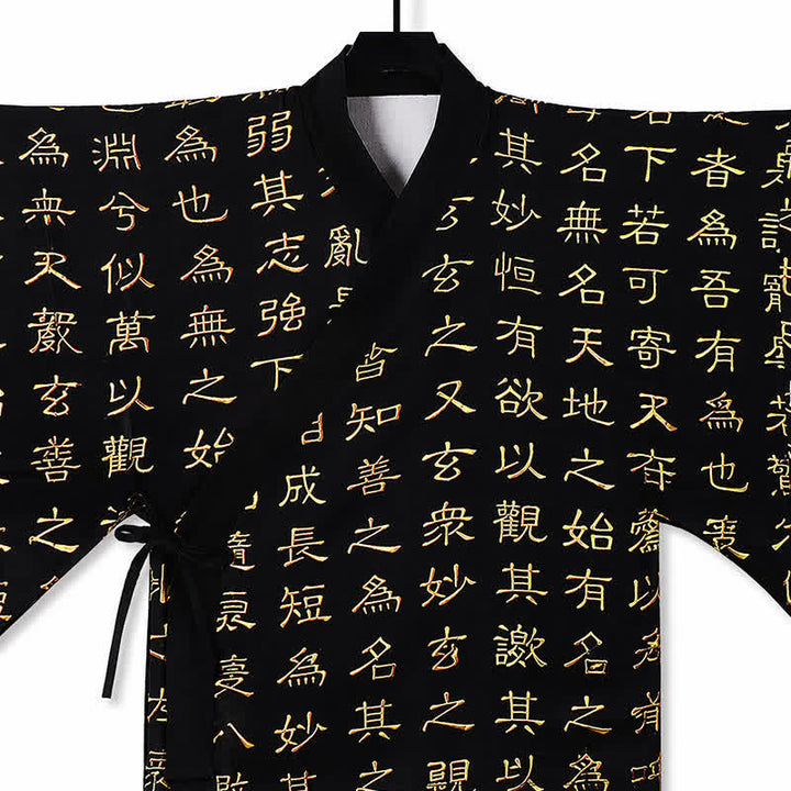 Buddha Stones Kimonos pour hommes style Tang printemps vintage imprimé Tao Te Ching - image 4