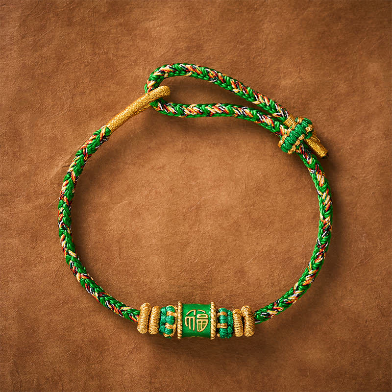 Buddha Stones Bracelet de bonheur à ficelle verte avec personnage Fu - image 1