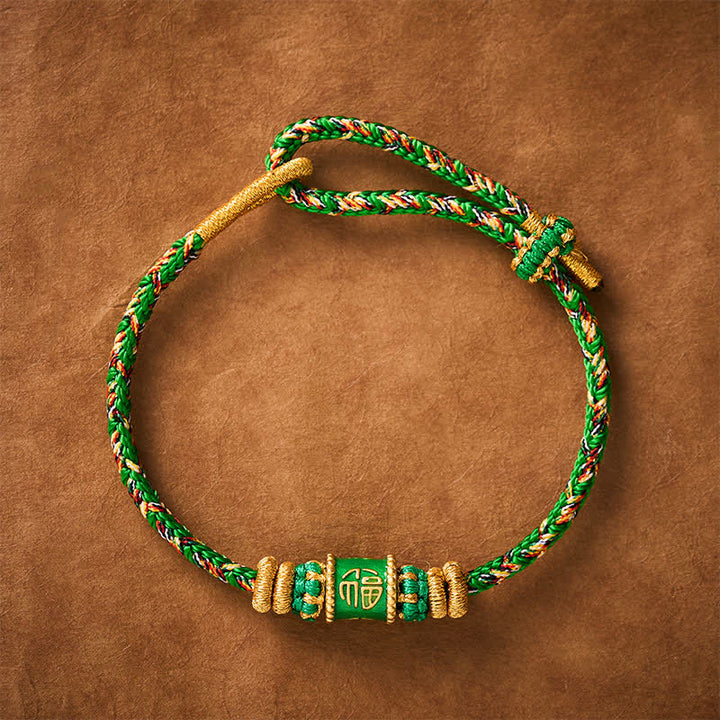 Buddha Stones Bracelet de bonheur à ficelle verte avec personnage Fu - image 1