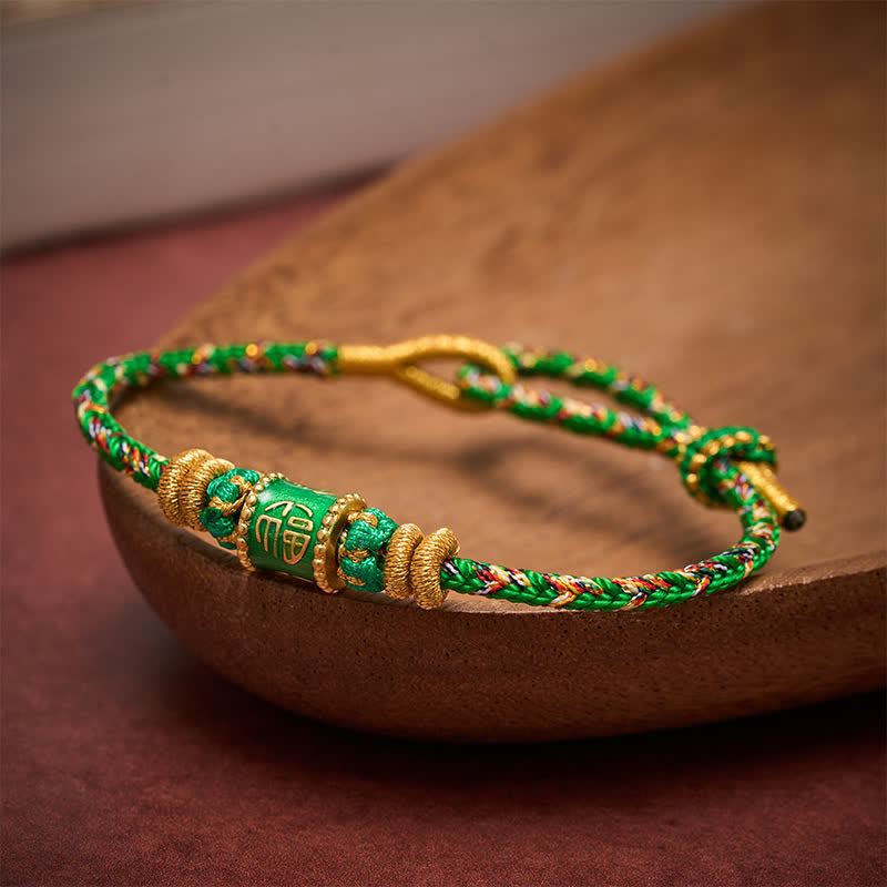Buddha Stones Bracelet de bonheur à ficelle verte avec personnage Fu - image 3