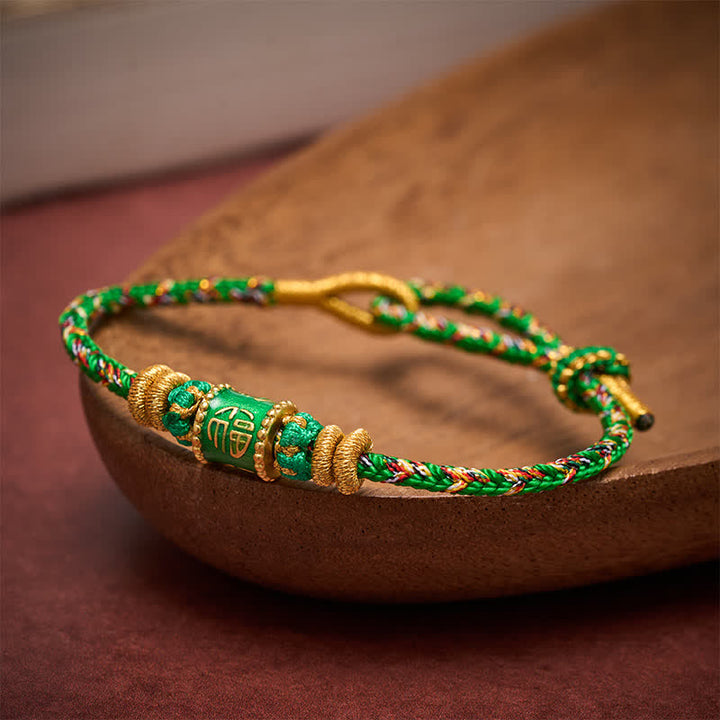 Buddha Stones Bracelet de bonheur à ficelle verte avec personnage Fu - image 3