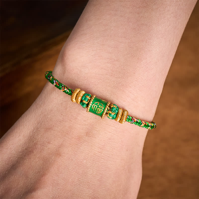 Buddha Stones Bracelet de bonheur à ficelle verte avec personnage Fu - image 4