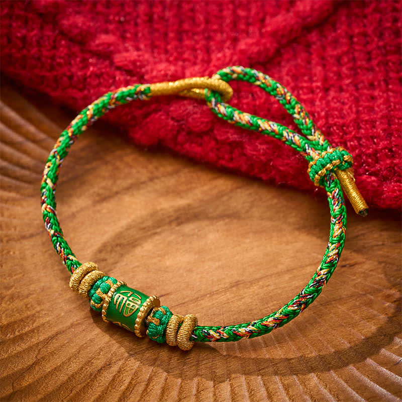 Buddha Stones Bracelet de bonheur à ficelle verte avec personnage Fu - Personnage Fu (Bonheur ♥ Bénédiction) - image 0
