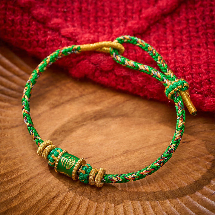 Buddha Stones Bracelet de bonheur à ficelle verte avec personnage Fu - Personnage Fu (Bonheur ♥ Bénédiction) - image 0