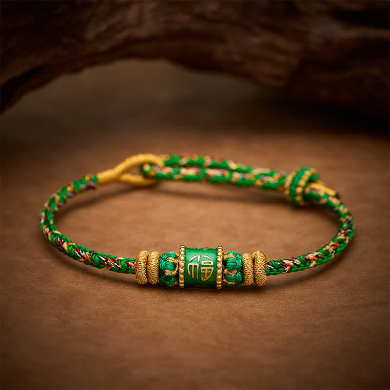 Buddha Stones Bracelet de bonheur à ficelle verte avec personnage Fu - image 2