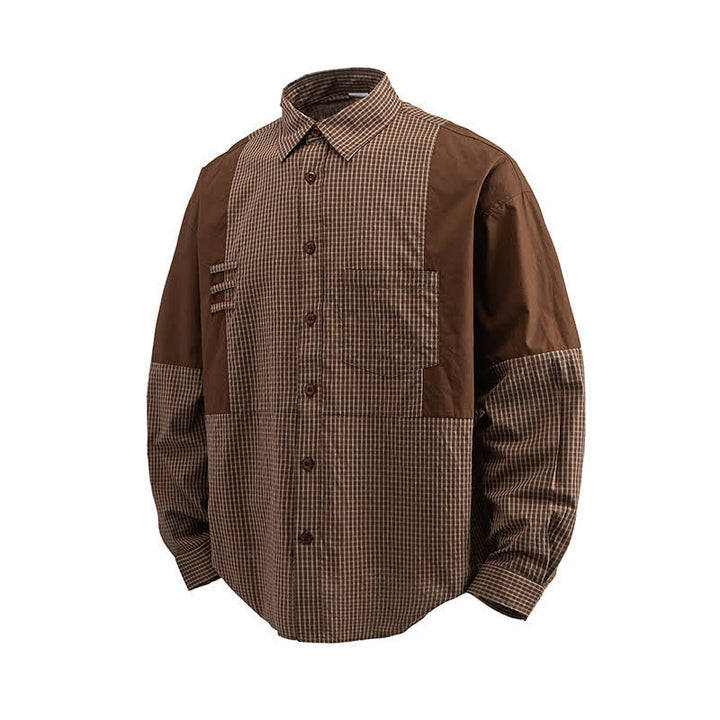 Buddha Stones Chemises à carreaux vintage à manches longues pour homme, avec poches, style printemps-automne - image 2