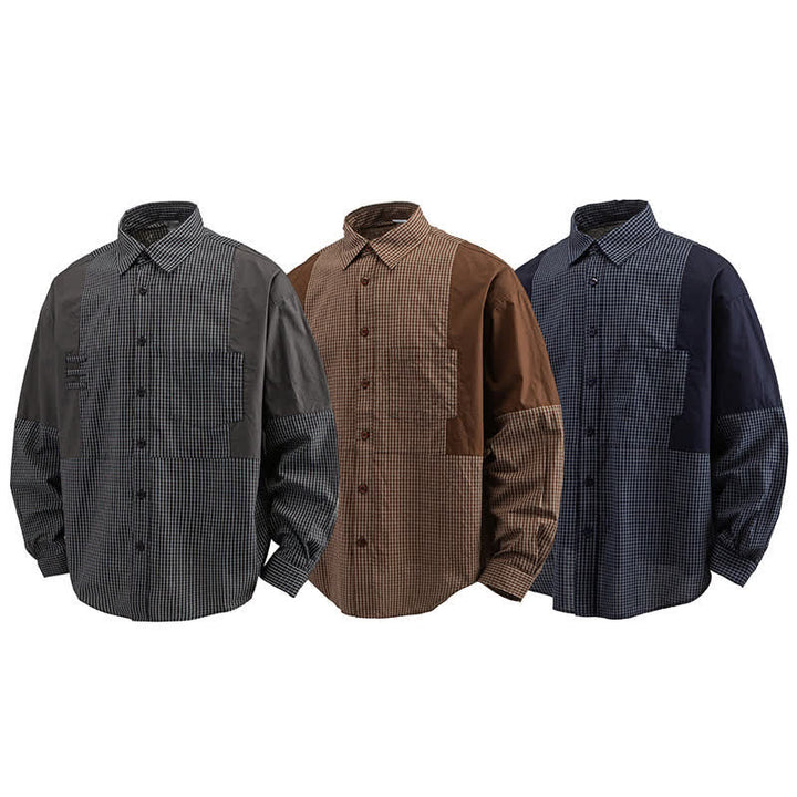 Buddha Stones Chemises à carreaux vintage à manches longues pour homme, avec poches, style printemps-automne - image 21