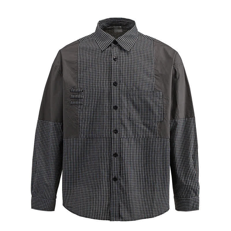 Buddha Stones Chemises à carreaux vintage à manches longues pour homme, avec poches, style printemps-automne - image 9