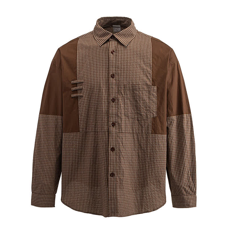 Buddha Stones Chemises à carreaux vintage à manches longues pour homme, avec poches, style printemps-automne - image 1