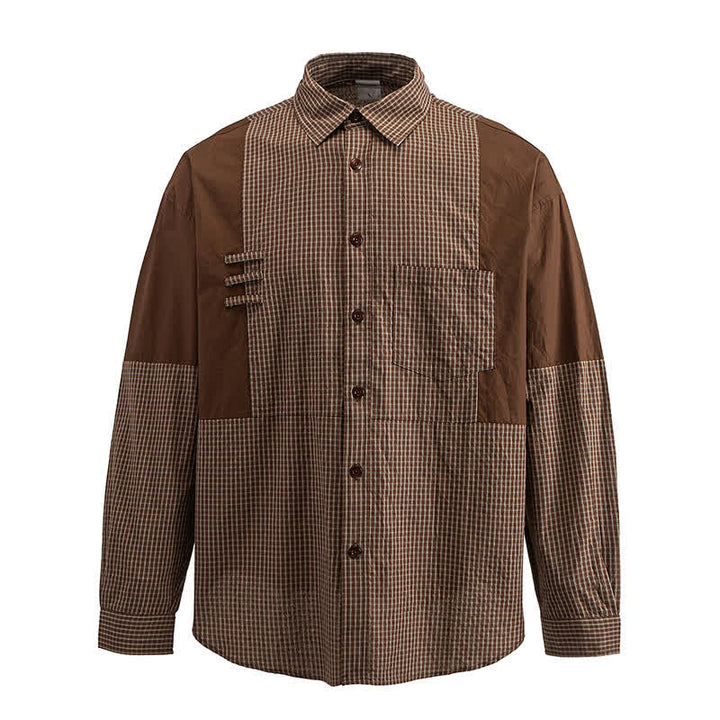 Buddha Stones Chemises à carreaux vintage à manches longues pour homme, avec poches, style printemps-automne - image 1