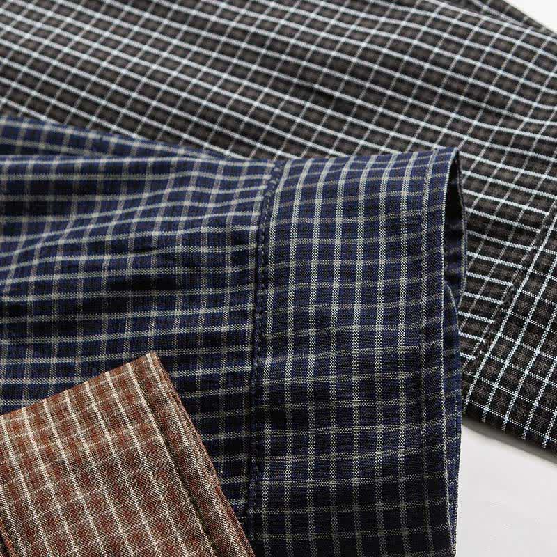 Buddha Stones Chemises à carreaux vintage à manches longues pour homme, avec poches, style printemps-automne - image 20