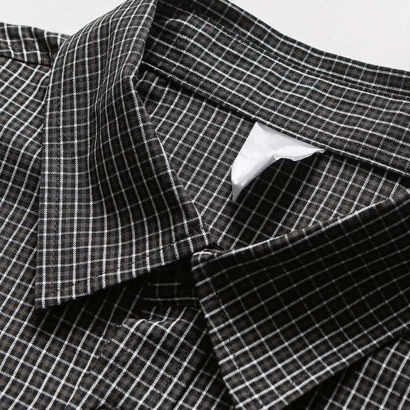 Buddha Stones Chemises à carreaux vintage à manches longues pour homme, avec poches, style printemps-automne - image 12