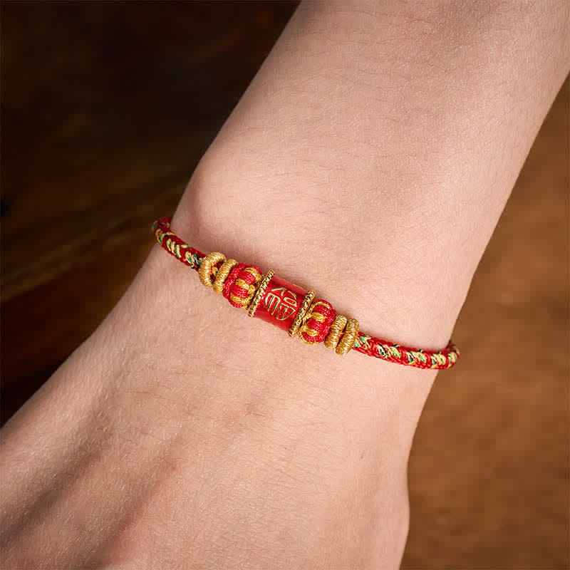Buddha Stones Bracelet porte-bonheur à ficelle rouge en forme de personnage Fu - image 4