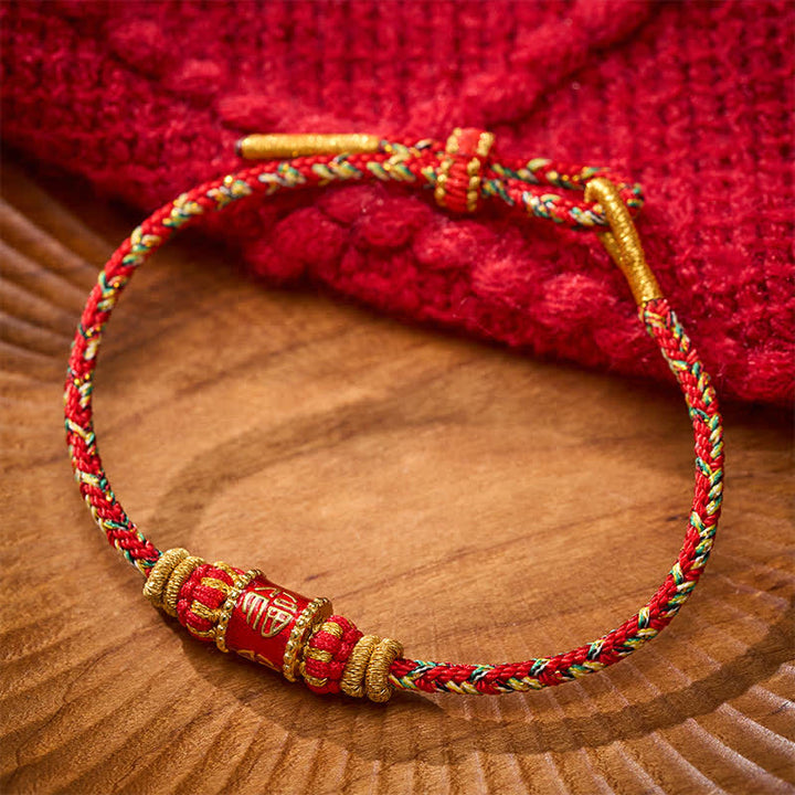 Buddha Stones Bracelet porte-bonheur à ficelle rouge en forme de personnage Fu - Personnage Fu (Bonheur ♥ Bénédiction) - image 0