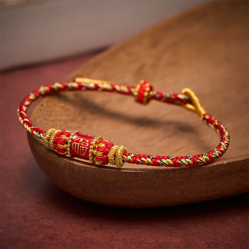 Buddha Stones Bracelet porte-bonheur à ficelle rouge en forme de personnage Fu - image 2