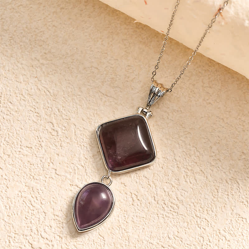 Buddha Stones Collier apaisant avec pendentif double en opale de pierre naturelle - Améthyste - image 6