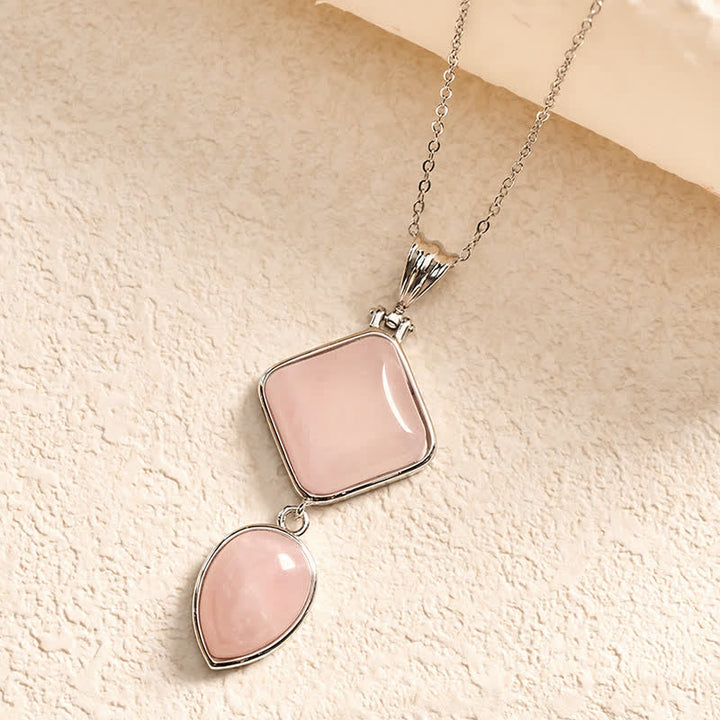 Buddha Stones Collier apaisant avec pendentif double en opale de pierre naturelle - Quartz rose - image 0