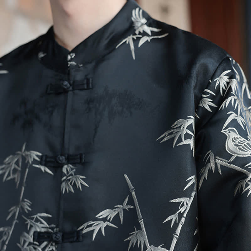Buddha Stones Vestes homme automne-hiver style Tang vintage à col mandarin et imprimé grues avec poches - image 16