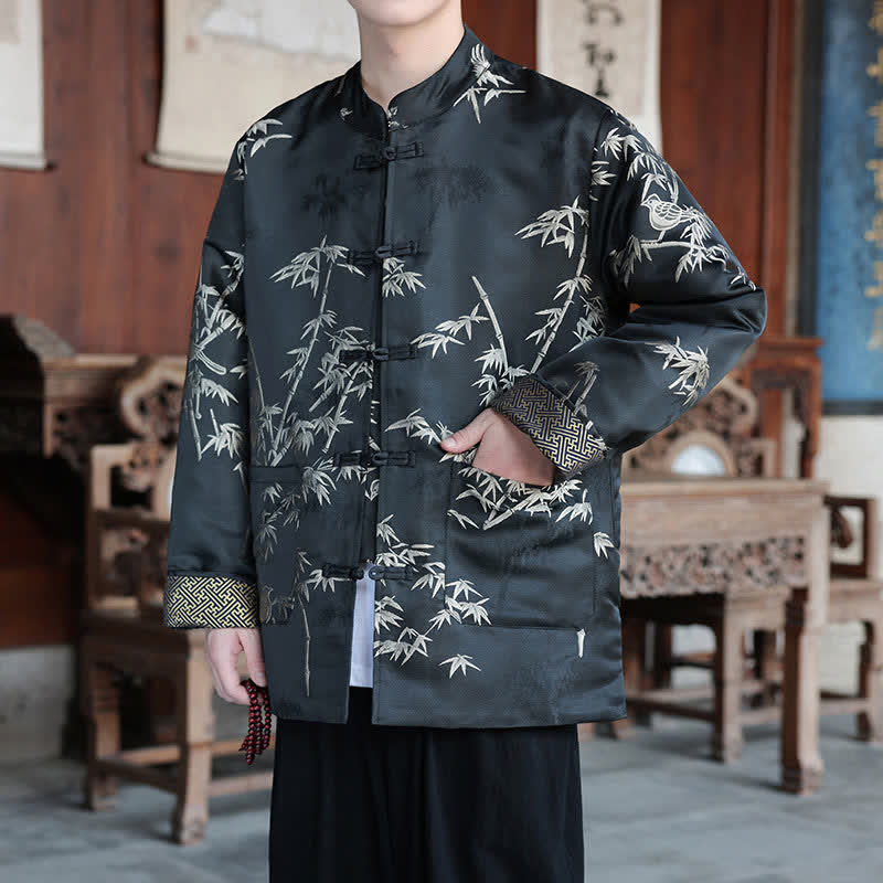 Buddha Stones Vestes homme automne-hiver style Tang vintage à col mandarin et imprimé grues avec poches - image 12
