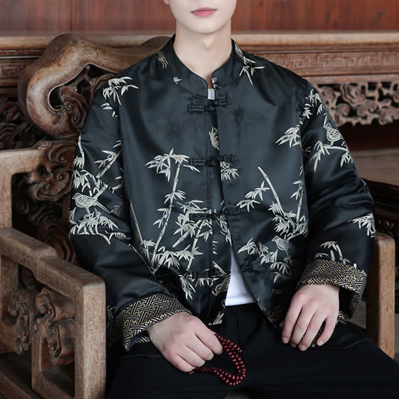 Buddha Stones Vestes homme automne-hiver style Tang vintage à col mandarin et imprimé grues avec poches - image 14