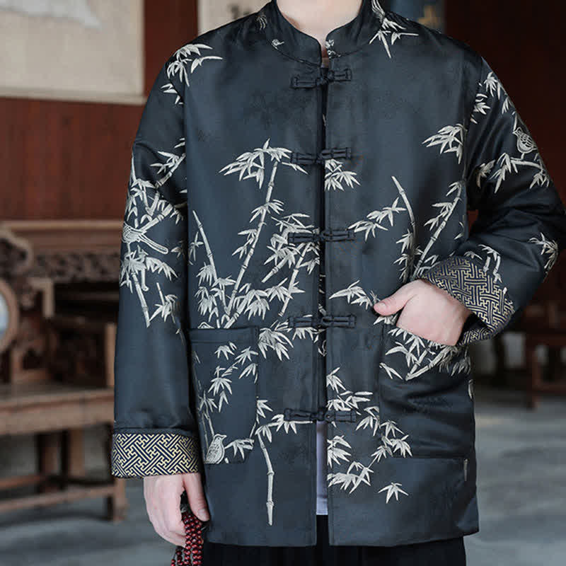 Buddha Stones Vestes homme automne-hiver style Tang vintage à col mandarin et imprimé grues avec poches - image 10