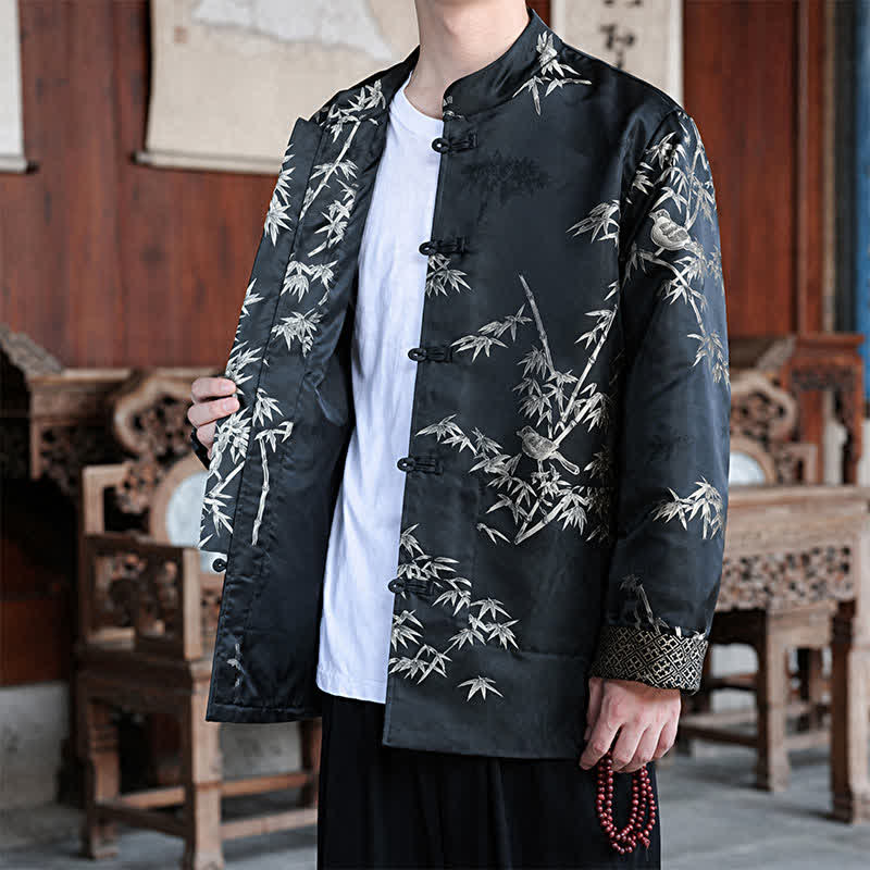 Buddha Stones Vestes homme automne-hiver style Tang vintage à col mandarin et imprimé grues avec poches - image 13