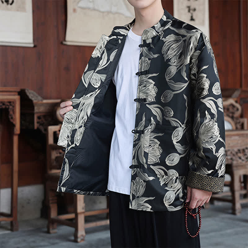 Buddha Stones Vestes homme automne-hiver style Tang vintage à col mandarin et imprimé grues avec poches - image 23