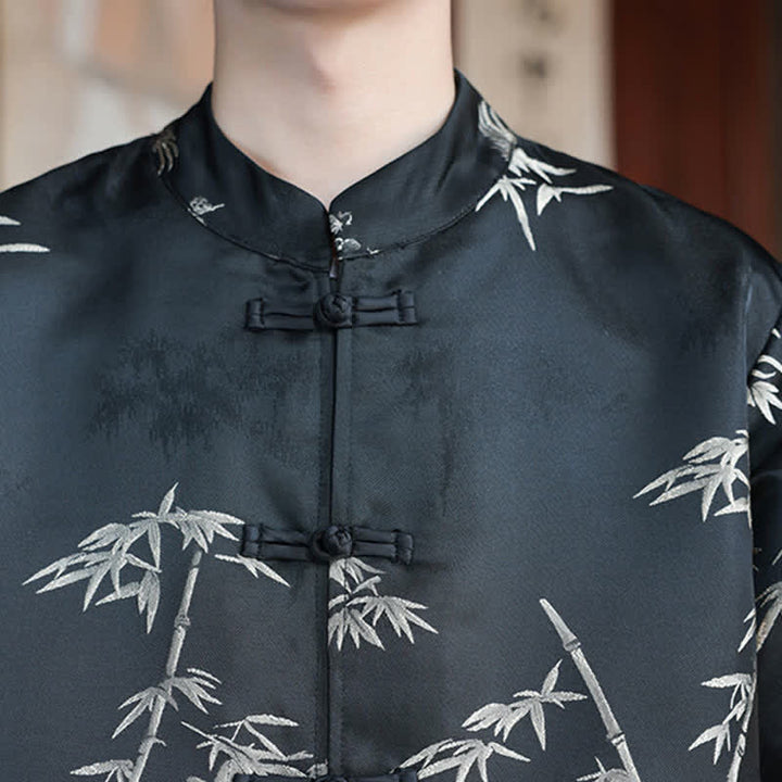 Buddha Stones Vestes homme automne-hiver style Tang vintage à col mandarin et imprimé grues avec poches - image 15