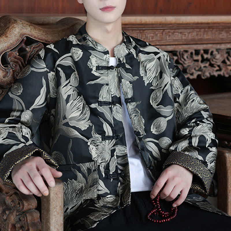 Buddha Stones Vestes homme automne-hiver style Tang vintage à col mandarin et imprimé grues avec poches - image 25