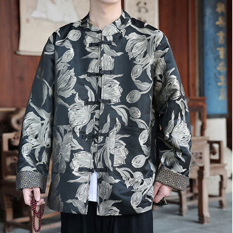 Buddha Stones Vestes homme automne-hiver style Tang vintage à col mandarin et imprimé grues avec poches - image 22