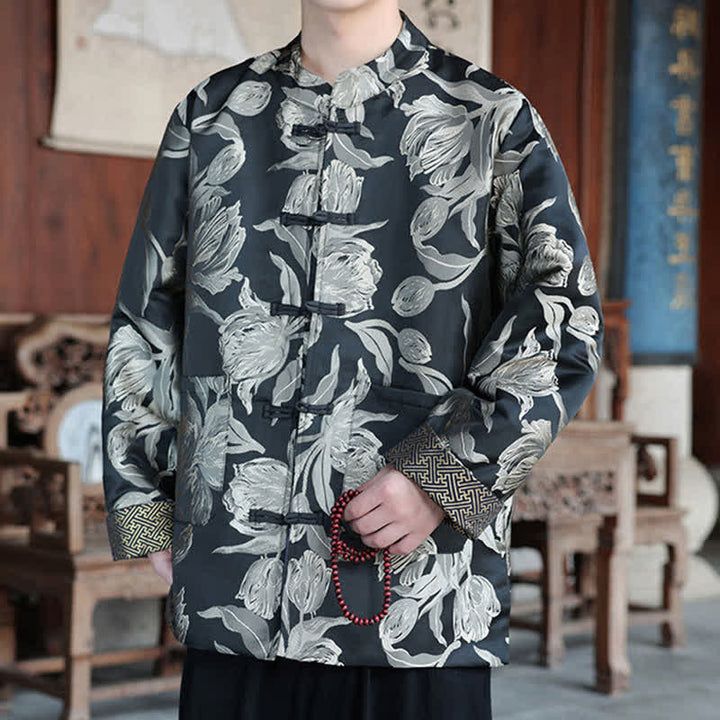 Buddha Stones Vestes homme automne-hiver style Tang vintage à col mandarin et imprimé grues avec poches - image 21