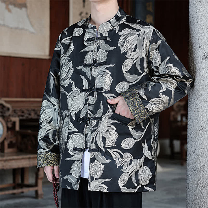 Buddha Stones Vestes homme automne-hiver style Tang vintage à col mandarin et imprimé grues avec poches - image 24