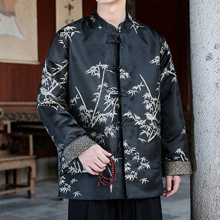 Buddha Stones Vestes homme automne-hiver style Tang vintage à col mandarin et imprimé grues avec poches - image 11