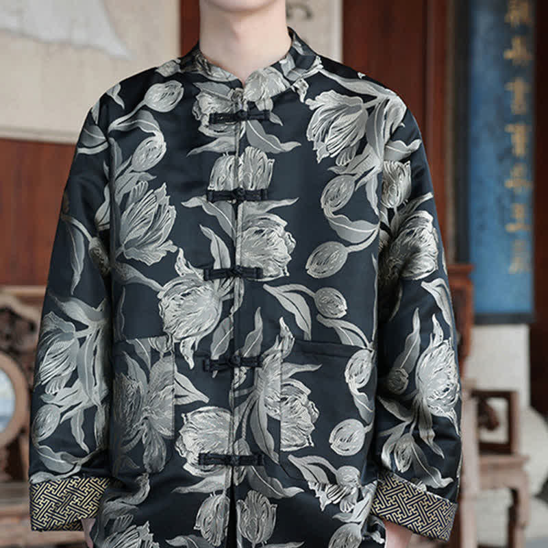 Buddha Stones Vestes homme automne-hiver style Tang vintage à col mandarin et imprimé grues avec poches - image 20