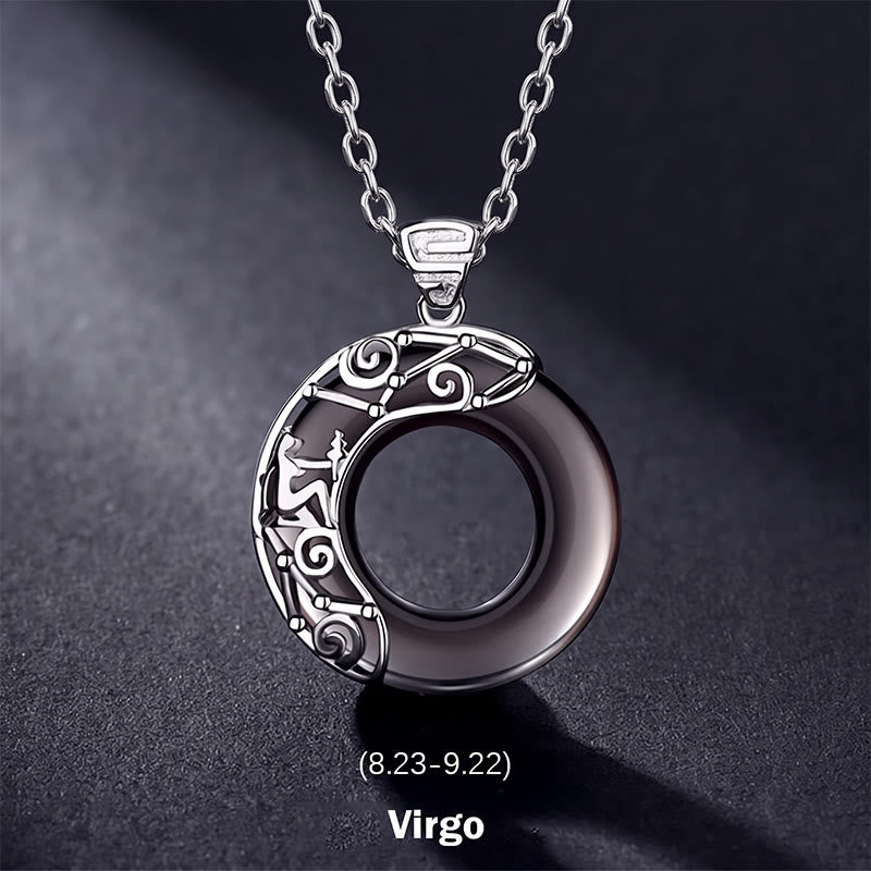 Collier pendentif rond en obsidienne glacée avec 12 constellations du zodiaque de Buddha Stones - Vierge - Chaîne en argent sterling 925 - image 12