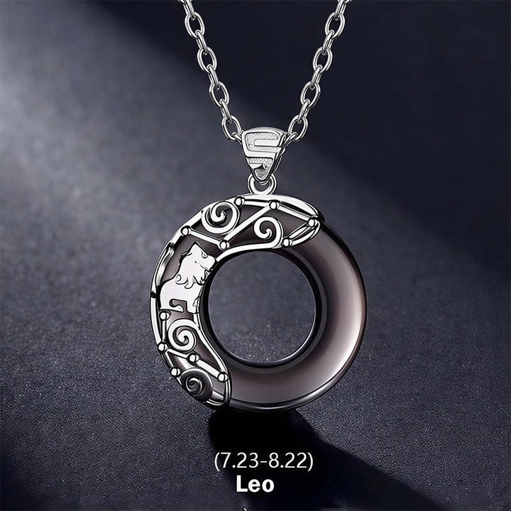 Collier pendentif rond en obsidienne glacée avec 12 constellations du zodiaque de Buddha Stones - Lion - Chaîne en argent sterling 925 - image 10